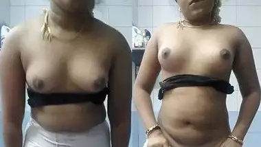 Modest Desi teen finds courage to show perky XXX tits in bathroom