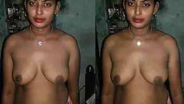 Obedient Desi wife with naked XXX boobs stays in front of her lover